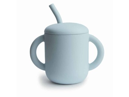 SILIKÓNOVÝ TRÉNINGOVÝ POHÁRIK SO SLAMKOU MUSHIE - POWDER BLUE