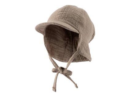 STERNTALER Čiapka mušelínová so šiltom a ochranou krku na zaväzovanie hnedá uni-35 cm-1-2 m