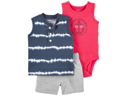 CARTER'S Set 3dielny body tielko, tričko bez rukávov, nohavice kr. Blue Tie chlapec 6 m, veľ. 68