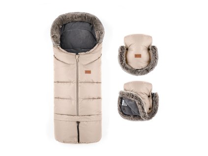 PETITE&MARS Set zimný fusak Arctic 4v1 + rukavice na kočík Furry Rose Petal