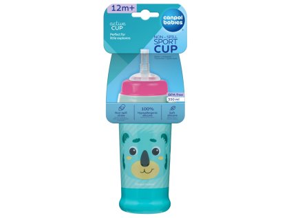 canpol babies nevylievacia sportova flasa so silikonovou slamkou 350ml hello little tyrkysova
