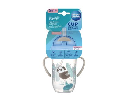 canpol babies nevylevaci hrnecek se slamkou a zavazim exotic animals 270ml sedy