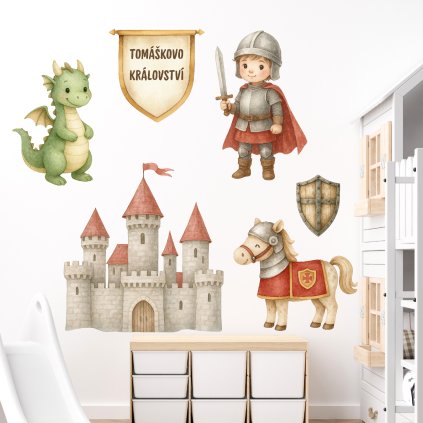 Rytíř a jeho království - dětské přelepitelné samolepky na zeď