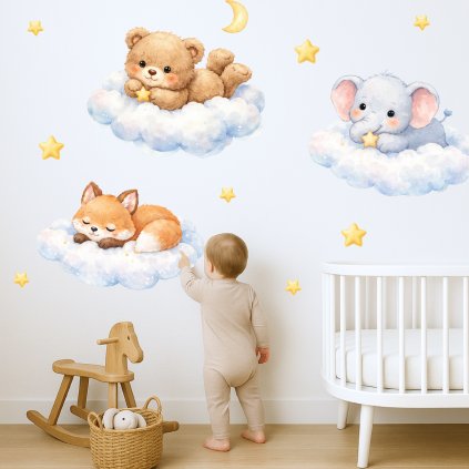 samolepky medvidek liska a slon na mracku3