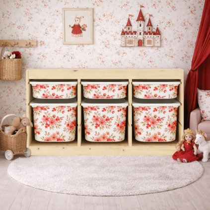 Červené kytičky - samolepky na boxy IKEA TROFAST