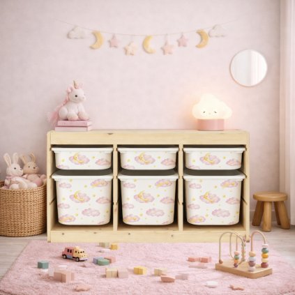 Růžové mráčky - samolepky na boxy IKEA TROFAST