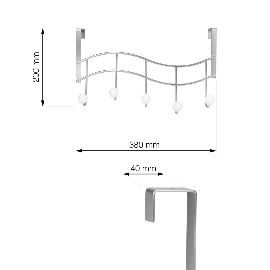 Věšák na dveře 5 háčků, zavěšení 4 cm, matný nikl | WALTECO.cz