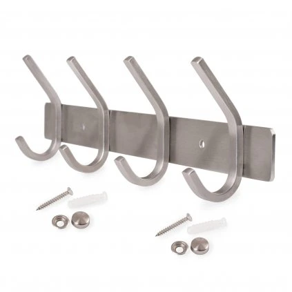 Vešiaková lišta, 4 háčiky, nerez
