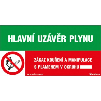 Hlavní uzávěr plynu/Zákaz kouření a manipulace s plamenem!, 150x80mm, samolepka, 10 ks