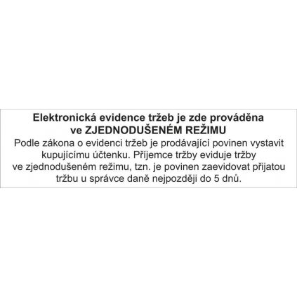 Elektronická evidence tržeb - zjednodušený režim, 150x40mm, samolepka