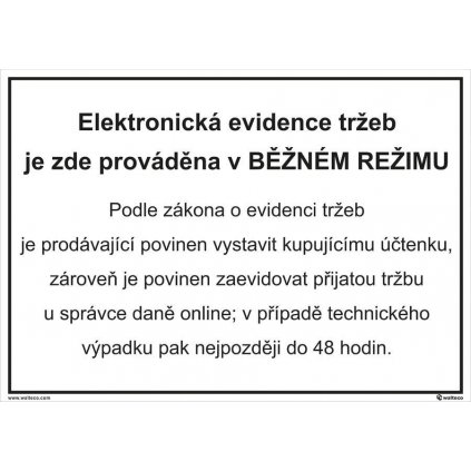 Elektronická evidence tržeb - běžný režim 297x210mm, formát A4, samolepka