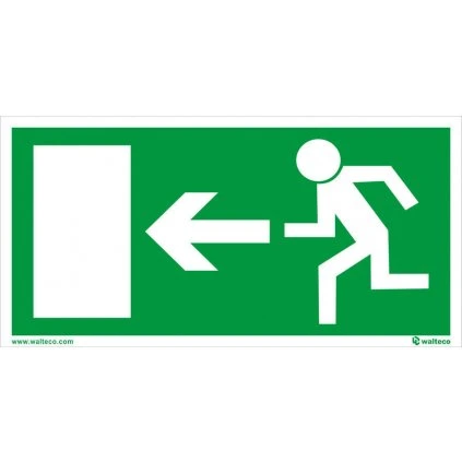 Únikový východ vľavo, 200x100mm, samolepka