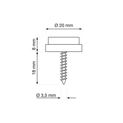 Filcový kluzák s vrutem, průměr 20mm, bílý, 8 ks