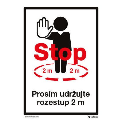 Samolepka "STOP - prosím udržujte rozestup 2 m", 210 × 297 mm, formát A4