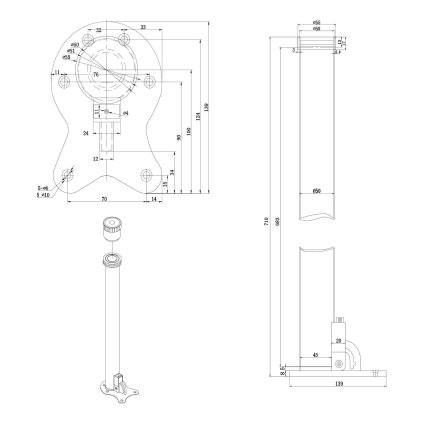 Sklopná noha, průměr 50 mm, výška 710 mm, šedá