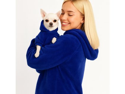 WANTED DOG Beránková modrá mikina pro páníčka z hřejivého mikroplyše