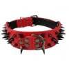 Široký kožený obojek pro psa s hroty - červený