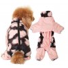 Růžový zimní zateplený obleček se zakrytým břichem pro feny s reflexními prvky