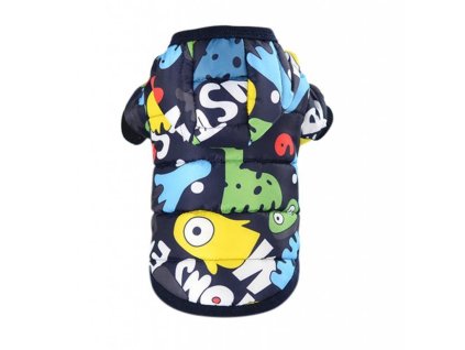 Zimná zateplená bunda s kapucňou pre psa - Príšerky