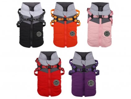 Zimná zateplená bunda pre psa s postrojmi