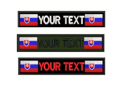 Vyšívaná nášivka slovenskej vlajky a vášho mena alebo vlastného textu.
