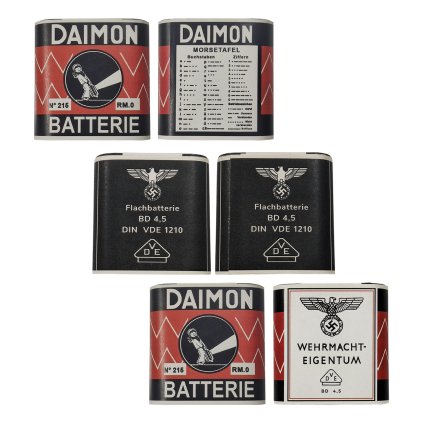 WW2 German WWII flachbatterie 4,5V Battery Daimon all variant morse flat batterywehrmacht reenactment reenactor film props warcopy reproductions heeres paperwork ration
