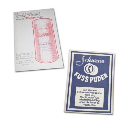 Vasenol foot powder fuss puder schweiss WW2 German WWII wehrmacht reenactment reenactor film props warcopy reproductions heeres paperwork medical items