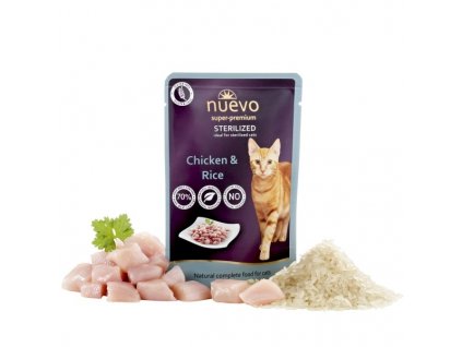 Nuevo kočka kapsa sterilized drůbeží s rýží 85g