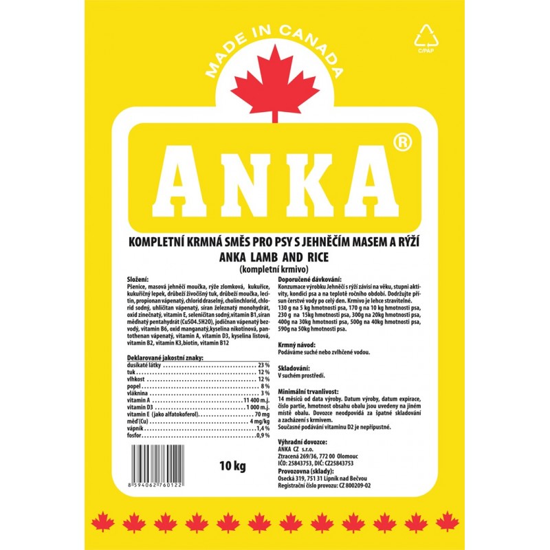 Anka Lamb&Rice 10kg