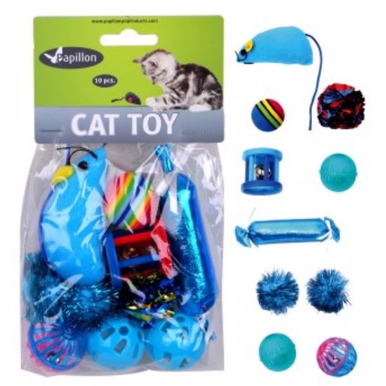 Hračka kočka modrý mix (10 ks)