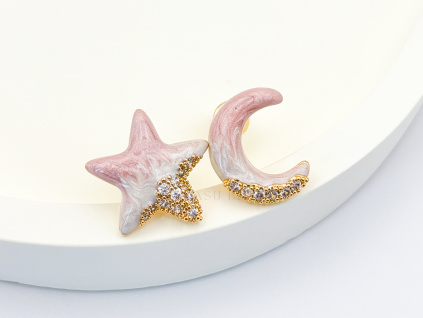 Náušnice hvězda a měsíc s ruční malzovanou glazurou – jemná elegance Wasubizu.