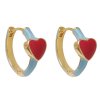 Barevné kruhové náušnice s červeným srdcem a pozlacením 18K