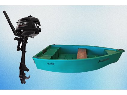 Flow 260 s motorem Mercury F 3,5 MLH, vesly a lavičkou