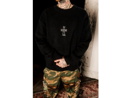 Black Knit Sweater with Cross
