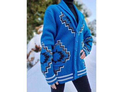 Modrý zimní svetr na knoflíky