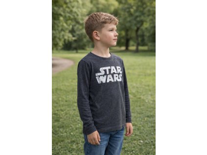 Chlapecké tričko STAR WARS 3D nápis metalický dlouhý rukáv šedé