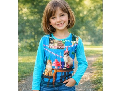 Dívčí tričko LEMON BERET kočičí oslava dlouhý rukáv