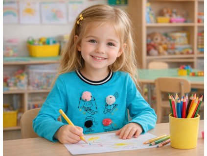 Dívčí tričko LEMON BERET bambulky s očima dlouhý rukáv