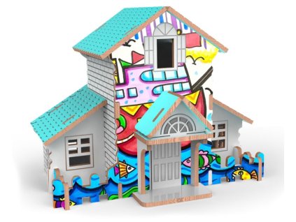 3D puzzle DŘEVĚNÝ DOMEČEK s barvami 2v1