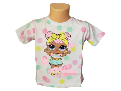 Dívčí tričko L.O.L. s barevnými puntíky krátký rukáv bílé