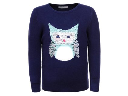 Dívčí svetr GLO-STORY SOVA s flitry tmavě modrý