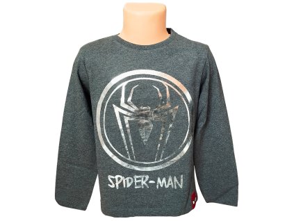 Chlapecké tričko SPIDERMAN metalický pavouk v kruhu dlouhý rukáv šedé