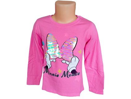Dívčí tričko MINNIE s duhovými flitry dlouhý rukáv růžové