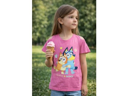 Dívčí tričko BLUEY A BINGO v objetí krátký rukáv