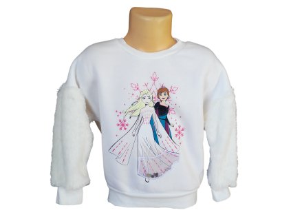 Dívčí mikina FROZEN přes hlavu s chlupatými rukávy bílá