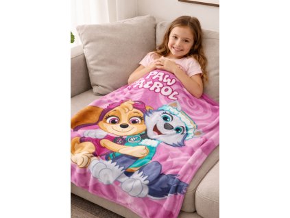 Dětská deka TLAPKOVÁ PATROLA Skye a Everest růžová
