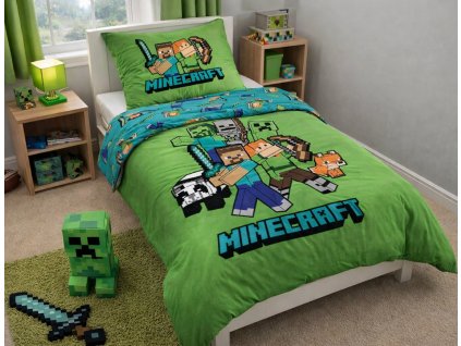 Dětské bavlněné povlečení MINECRAFT velká parta zelené 140x200