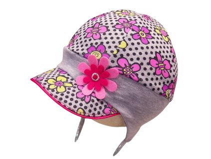 Dívčí čepice ROCKINO s kšiltem a květinami šedá