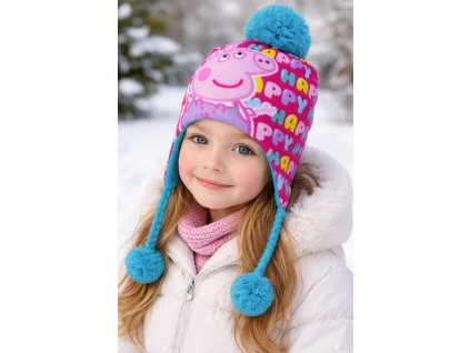 Dívčí čepice PEPPA PIG happy zimní