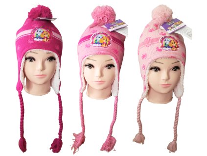 Dívčí čepice TLAPKOVÁ PATROLA s copánky zimní růžová